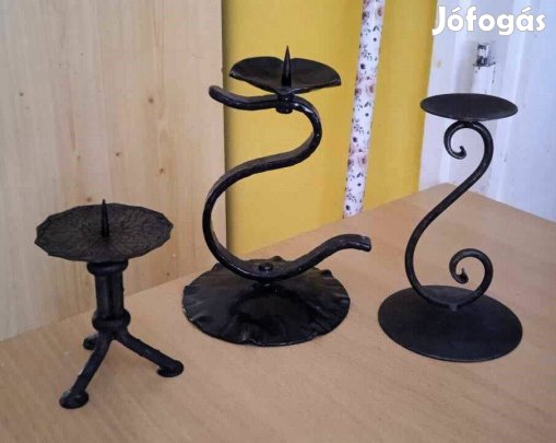 Vas/kovácsoltvas gyertyatartók 3 db. különböző forma