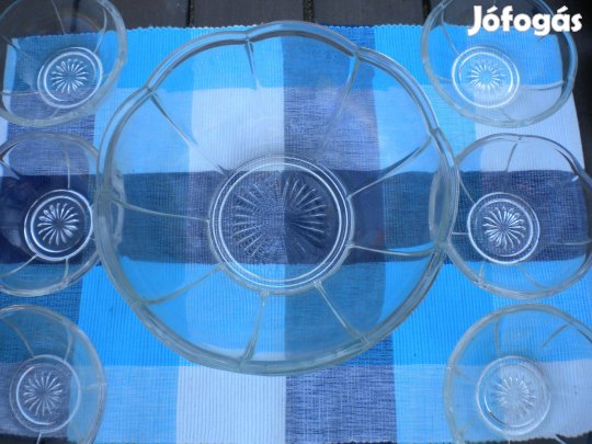Vastagfalú art decó üveg kompótos készlet