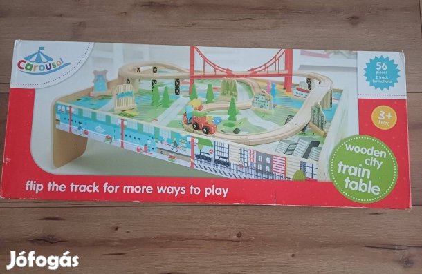 Vasút -játékasztal ( fa, 56 db)