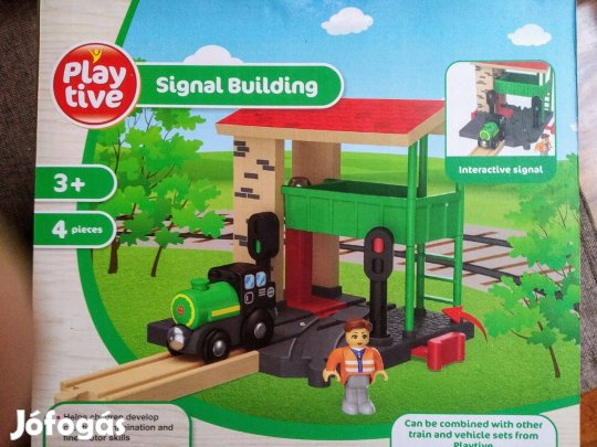 Vasútállomás-bakterház-váltó és szemafor Favonat Mozdonnyal Lámpákkal