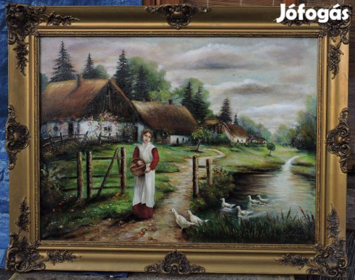 Vászonfestmény életkép keretben