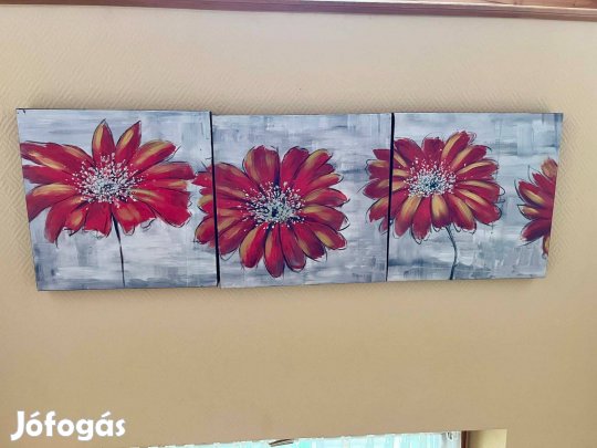 Vászonkép 3 részes db piros virág margaréta 120x40