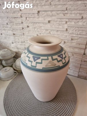 Váza - Tört Fehér - KÉK Mintával