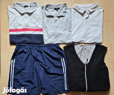 Vegyes férfi ruha csomag: poló rövidnadrág mellény