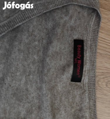 Vékony gyapju női finomkötött női pulóver bézseszsürke L