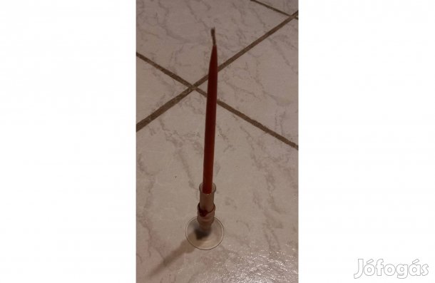 Vékony piros gyertya matt üvegtartóban 28 cm - Új