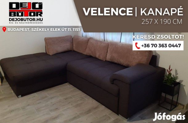 Velence fekete rugós kanapé ülőgarnitúra sarok 260x190 cm ágyazható
