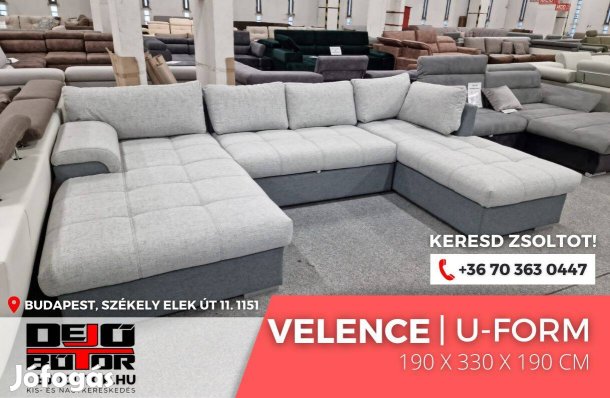 Velence szürke kanapé ülőgarnitúra 190x330x190 cm ágyazható ualak