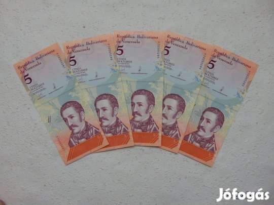 Venezuela 5 darab 5 bolivar 2018 Sorszámkövető Szép bankjegyek