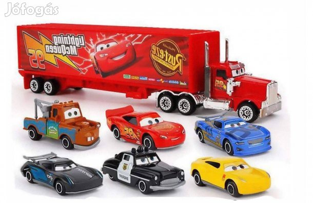 Verdák Cars jellegű - 7 db-os kamion és kisautó játék szett
