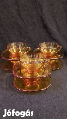 Vereco Francia borostyán színű hőálló üveg kávéscsésze készlet