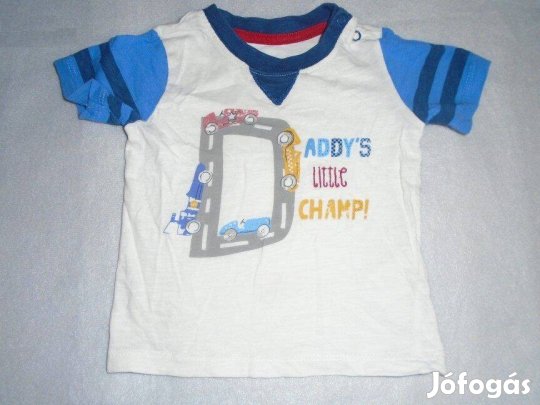 Versenyautó mintás fehér kék póló 3-6 hó (méret 68)