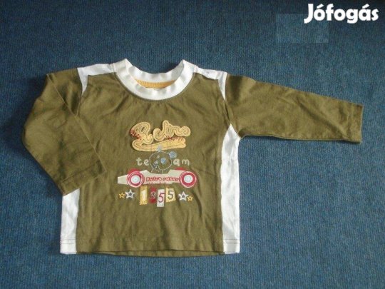 Versenyautó mintás hosszú ujjú felső 6-9 hó (méret 74) khaki színű