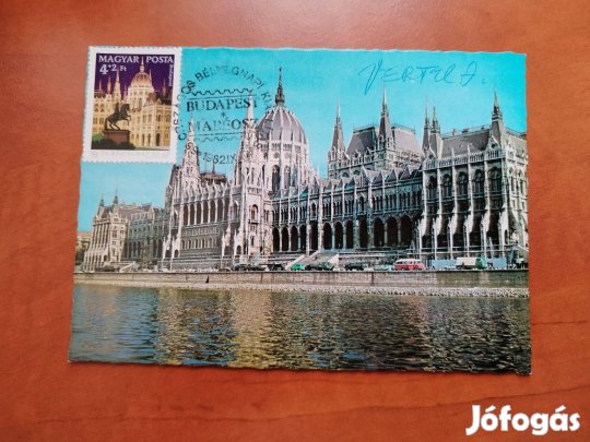 Vertel József által dedikált képeslap "Országház" 1982-es ritka d