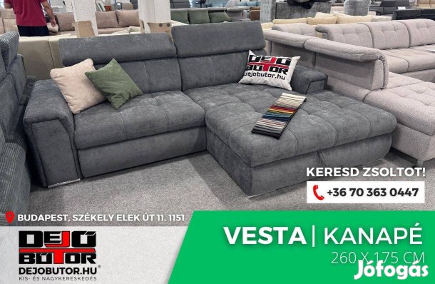 Vesta grafit szivacs + rugó kanapé ülőgarnitúra 265x175 cm ágyazható