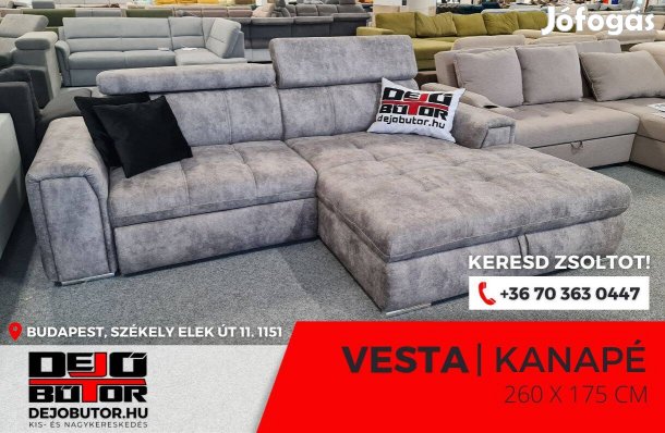 Vesta grey szivacs + rugó kanapé ülőgarnitúra 265x175 cm ágyazható