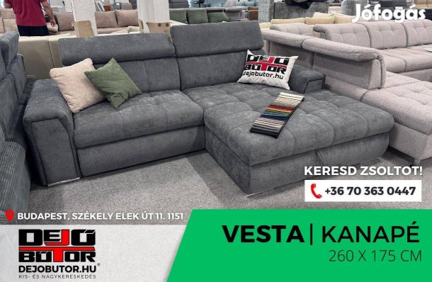 Vesta rugós grafit kanapé ülőgarnitúra sarok 265x175 cm ágyazható