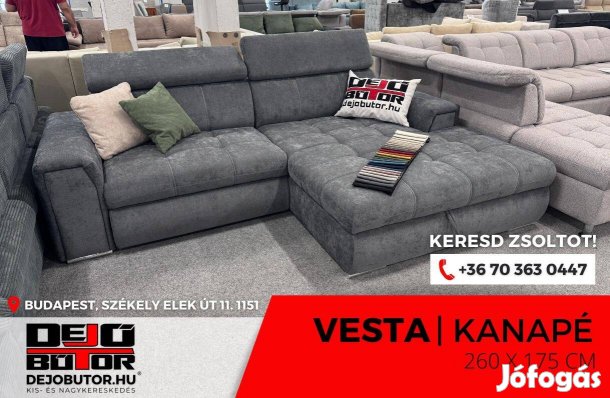 Vesta sarok kanapé bútor ülőgarnitúra 265x175 cm ágyazható fekete