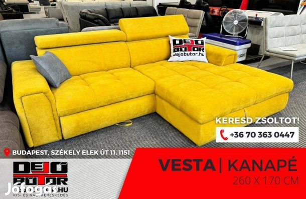 Vesta sarok kanapé bútor ülőgarnitúra 265x175 cm ágyazható mustár