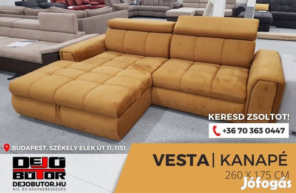 Vesta sarok kanapé bútor ülőgarnitúra 265x175 cm ágyazható terrakotta