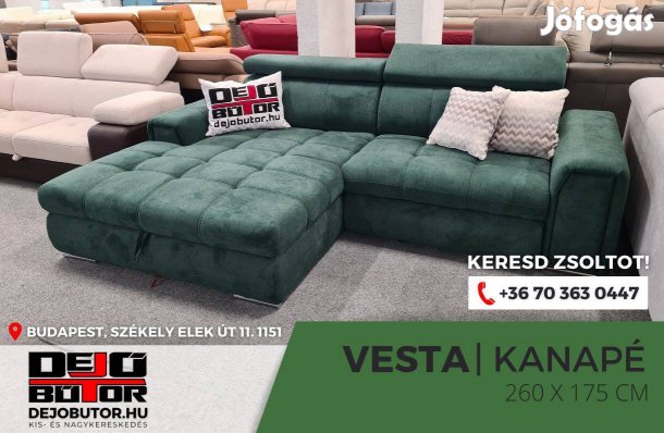 Vesta sarok kanapé bútor ülőgarnitúra 265x175 cm ágyazható zöld