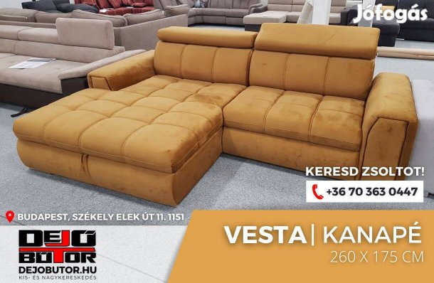 Vesta sarok kanapé ülőgarnitúra 175x265 cm ágyazható terrakotta