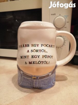 Vicces, pocakos sörös korsó - kerámia