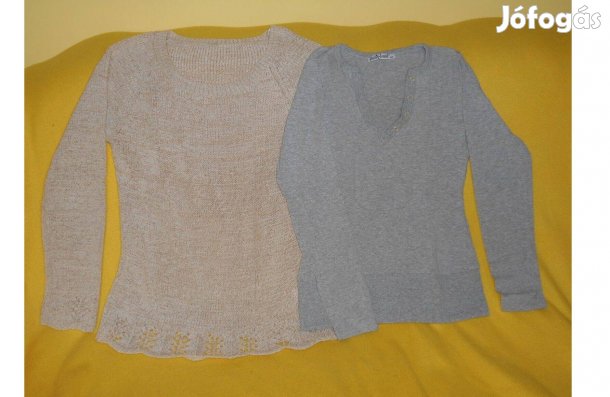 Victoria csinos női szürke pulóver, és drapp, csipke díszes. S-M