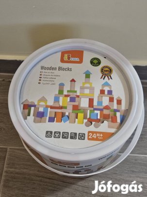 Viga Toys - Színes fa építőkocka készlet vödörben