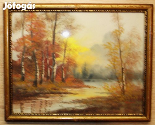 Világháborús emlék, fogolytáborban vásárolt aquarell festmény keretben