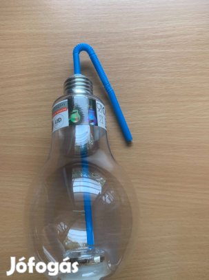 Világító LED-es party pohár - szívószállal - izzókörte, átlátszó 4 dl