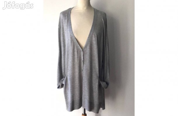 Világos szürke, finom kötésű, szép női kardigán új, XL-es méret