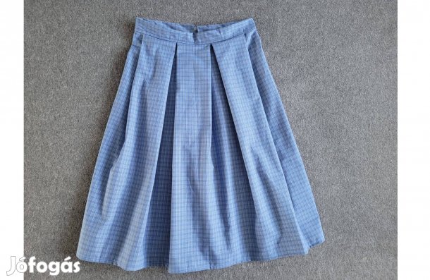 Világoskék kockás midi szoknya, két zsebbel - S