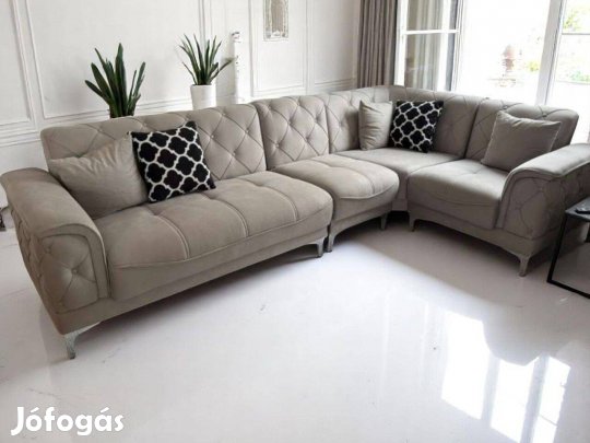 Világosszürke alcantara hasított bőr jellegű sarokgarnitúra