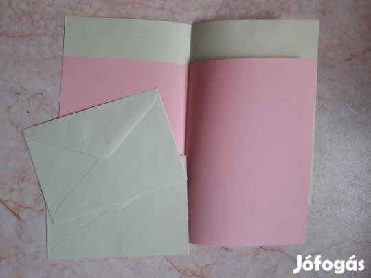 Világoszöld boríték, zöld/rózsaszín levélpapír, A5