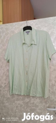 Világoszöld lenvászon rövid ujjú blúz