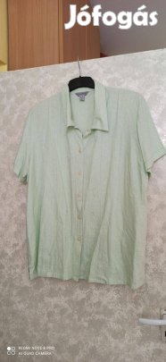 Világoszöld lenvászon rövid ujjú blúz