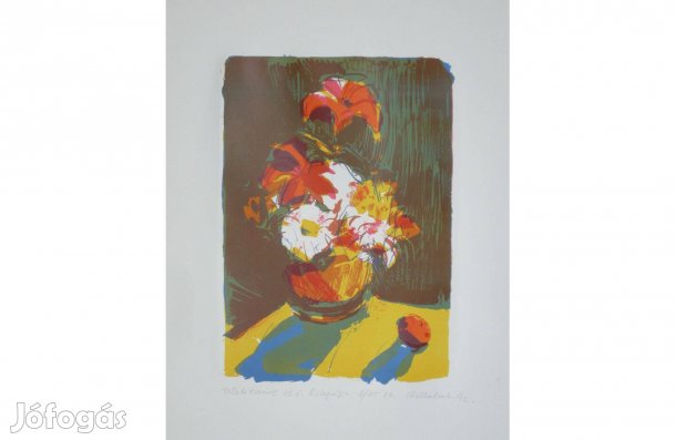 Vilhelm Károly: Tűzliliomos csendélet, litográfia