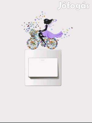 Villanykapcsoló matrica, Vanshe Homedecor - Lány biciklin lila