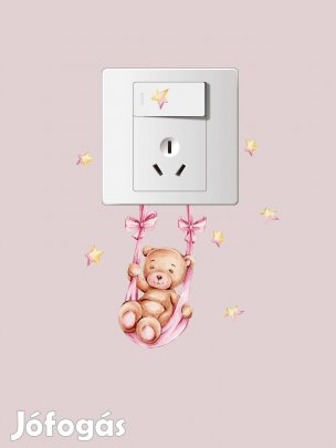 Villanykapcsoló matrica - Hintázó maci, rózsaszín