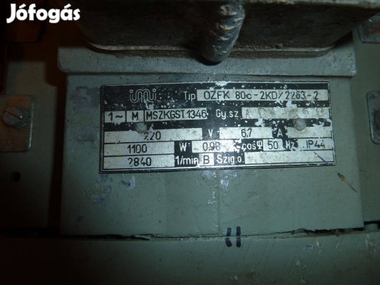 Villanymotor 220 Voltos 2840 es nagyfordulatú 1,1 KW Garanciával!!!