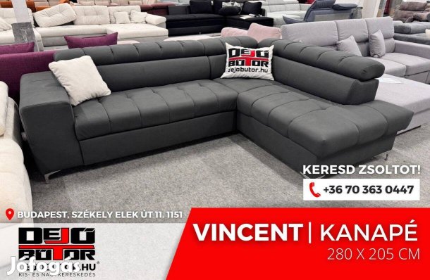 Vincent grey sarok rugós kanapé ülőgarnitúra 280x205 cm ágyazható