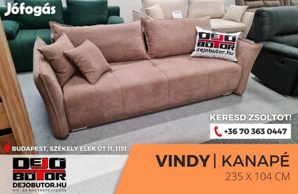 Vindy egyenes kanapé ülőgarnitúra 235x104 cm bútor drapp ágyazható
