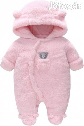 Vine plüss kapucnis rózsaszín overál, 0-3hó, OUTLET termék