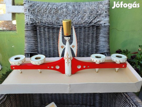 Vintage Erzgebirge adventi fa gyertyatartó angyallal