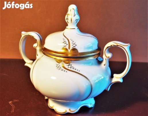 Vintage Freiberger porcelán cukortartó, német gyártmány, hófehér színű