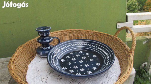 Vintage Gmundner Keramik kék virágos tál