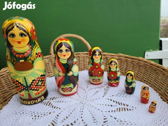 Vintage, 7 részes Ukrán Matrjoska baba