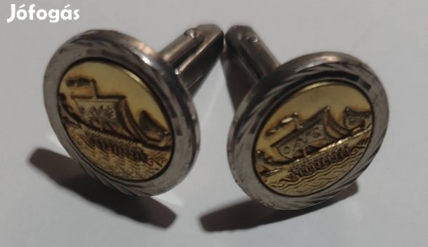 Vintage. Domborműves "viking hajós" mandzsettagombok