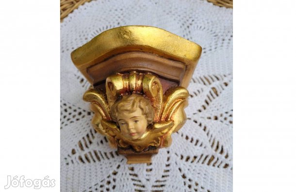 Vintage, hársfából faragott, dúsan aranyozott, puttófejes kis konzol